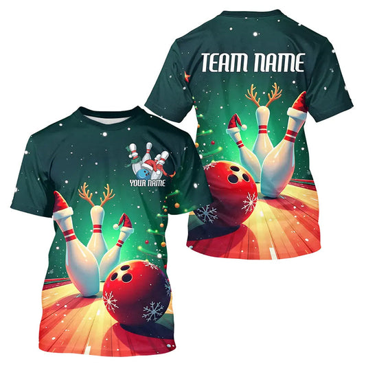 Custom Christmas Bowling Men T-Shirts, Christmas Bowling Team Tournament Outfits IPHW7841