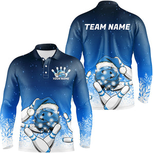 Blue Christmas Snowflake Custom Bowling Shirts For Men, Christmas Bowling League Shirt Outfit IPHW7853