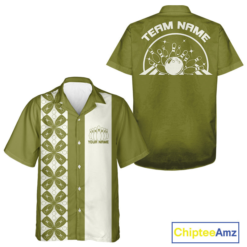 Custom Retro Style Bowling Button Up Shirt, Vintage Bowling Hawaiian Team Shirt IPHW10079