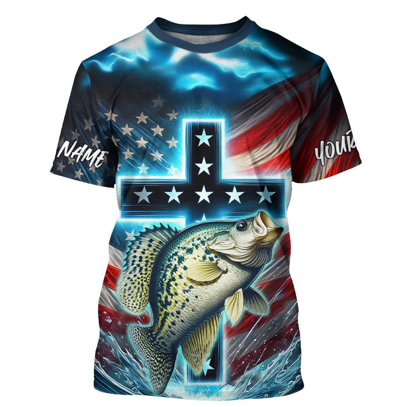 Custom Faith Crappie Patriotic Tournament Fishing T Shirt, Crappie Fishing Jersey IPHW8084