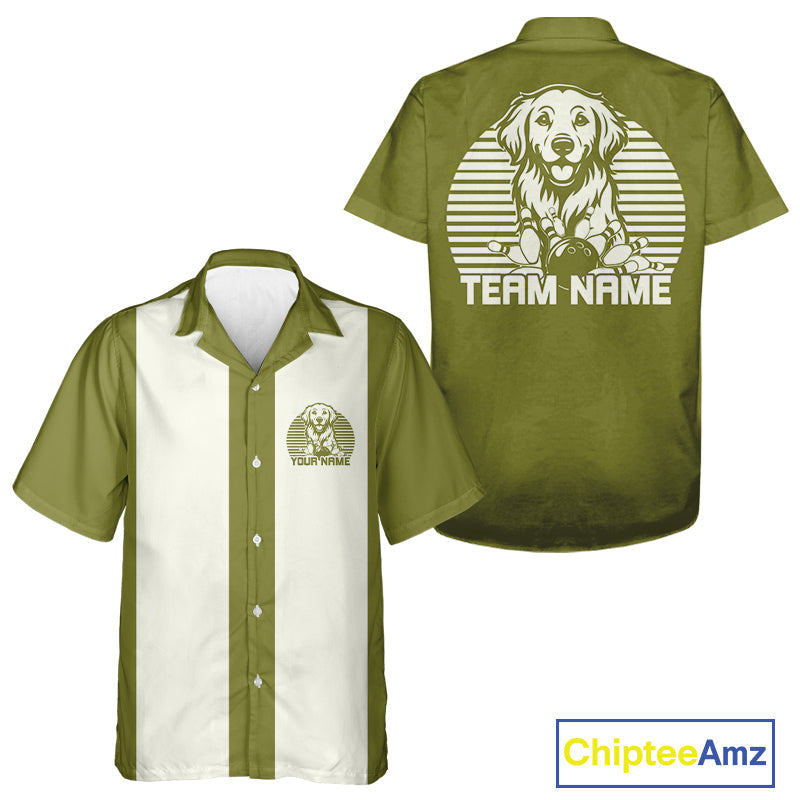 Custom Golden Retriever Retro Button Up Bowling Shirt, Dog Bowling Shirt IPHW10221