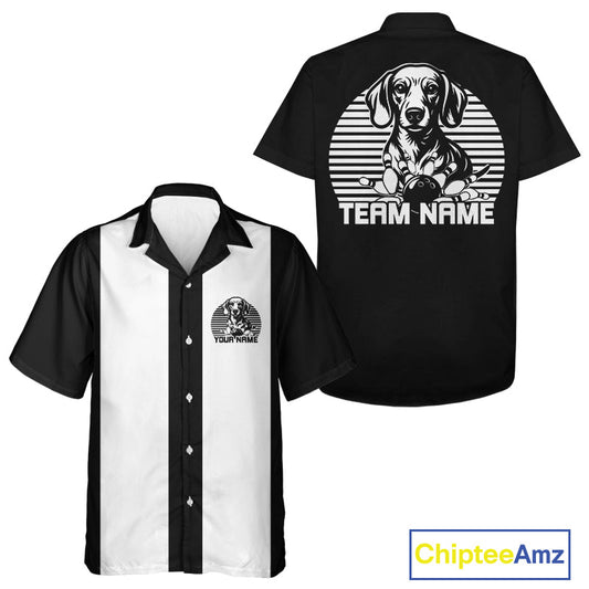 Custom Dachshund Retro Button Up Bowling Shirt, Vintage Dog Lover Bowling Shirt IPHW10223