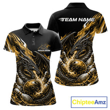 Load image into Gallery viewer, Custom Yellow Flame Dragon Bowling Women Polo Team Shirts, Bowling Tournament Shirt IPHW10361
