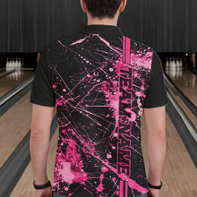 Load image into Gallery viewer, Custom Black And Pink Splatter Camo Strike Bowling League Shirts, Men Bowling Jerseys IPHW10651