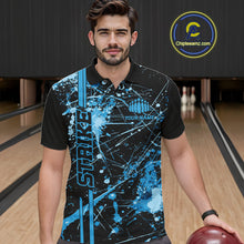 Load image into Gallery viewer, Custom Black And Blue Splatter Camo Strike Bowling League Shirts, Men Bowling Jerseys IPHW10652