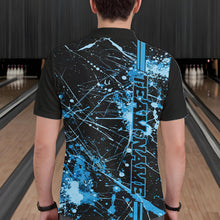 Load image into Gallery viewer, Custom Black And Blue Splatter Camo Strike Bowling League Shirts, Men Bowling Jerseys IPHW10652