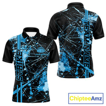 Load image into Gallery viewer, Custom Black And Blue Splatter Camo Strike Bowling League Shirts, Men Bowling Jerseys IPHW10652
