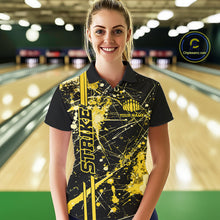 Load image into Gallery viewer, Custom Black And Yellow Splatter Camo Strike Bowling League Shirts, Women Bowling Jerseys IPHW10654