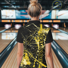 Load image into Gallery viewer, Custom Black And Yellow Splatter Camo Strike Bowling League Shirts, Women Bowling Jerseys IPHW10654