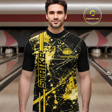 Load image into Gallery viewer, Custom Black And Yellow Splatter Camo Strike Bowling League Shirts, Men Bowling Jerseys IPHW10654