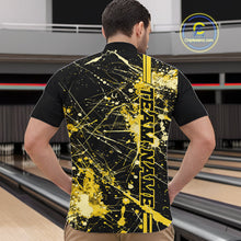 Load image into Gallery viewer, Custom Black And Yellow Splatter Camo Strike Bowling League Shirts, Men Bowling Jerseys IPHW10654