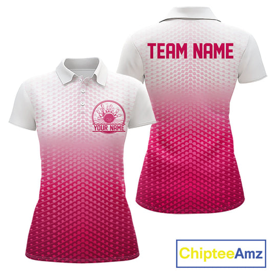 Custom Name Pink Bowling Jerseys For Women, Bowling League Polo Shirt Bowler Outift IPHW10655