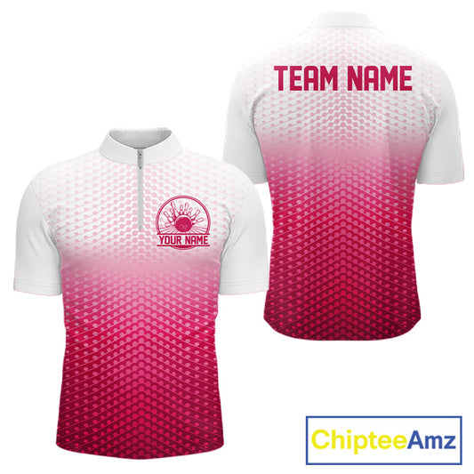 Custom Name Pink Bowling Jerseys For Men, Bowling League Quarter-Zip Shirt Bowler Outift IPHW10655