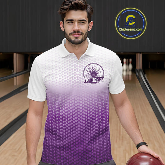 Custom Name Purple Bowling Jerseys For Men, Bowling League Polo Shirt Bowler Outift IPHW10657