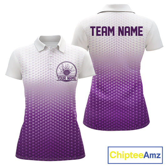 Custom Name Purple Bowling Jerseys For Women, Bowling League Polo Shirt Bowler Outift IPHW10657