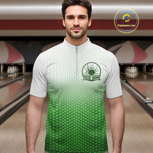 Load image into Gallery viewer, Custom Name Green Bowling Jerseys For Men, Bowling League Quarter-Zip Shirt Bowler Outift IPHW10658