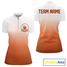 Load image into Gallery viewer, Custom Name Orange Bowling Jerseys Women, Bowling League Quarter-Zip Shirt Bowler Outift IPHW10659