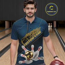 Load image into Gallery viewer, Custom Blue And Gold Bowling Shirts For Men, Flame Bowling Team Shirts Bowling Uniform IPHW10661