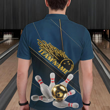 Load image into Gallery viewer, Custom Blue And Gold Bowling Shirts For Men, Flame Bowling Team Shirts Bowling Uniform IPHW10661