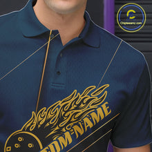 Load image into Gallery viewer, Custom Blue And Gold Bowling Shirts For Men, Flame Bowling Team Shirts Bowling Uniform IPHW10661