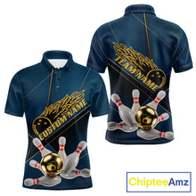 Load image into Gallery viewer, Custom Blue And Gold Bowling Shirts For Men, Flame Bowling Team Shirts Bowling Uniform IPHW10661