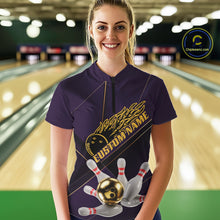 Load image into Gallery viewer, Custom Purple And Gold Bowling Shirts For Women, Flame Bowling Team Shirts Uniform IPHW10662