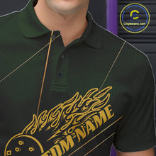 Load image into Gallery viewer, Custom Green And Gold Bowling Shirts For Men, Flame Bowling Team Shirts Bowling Uniform IPHW10663