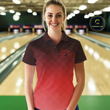 Load image into Gallery viewer, Bowling Heartbeat Pulse Line Red Argyle Custom Bowling Team Polo Shirts For Women IPHW10664