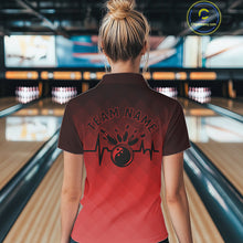 Load image into Gallery viewer, Bowling Heartbeat Pulse Line Red Argyle Custom Bowling Team Polo Shirts For Women IPHW10664