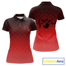 Load image into Gallery viewer, Bowling Heartbeat Pulse Line Red Argyle Custom Bowling Team Polo Shirts For Women IPHW10664
