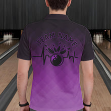 Load image into Gallery viewer, Bowling Heartbeat Pulse Line Purple Argyle Custom Bowling Team Polo Shirts For Men IPHW10665
