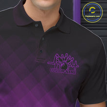 Load image into Gallery viewer, Bowling Heartbeat Pulse Line Purple Argyle Custom Bowling Team Polo Shirts For Men IPHW10665