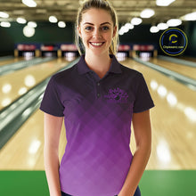 Load image into Gallery viewer, Bowling Heartbeat Pulse Line Purple Argyle Custom Bowling Team Polo Shirts For Women IPHW10665