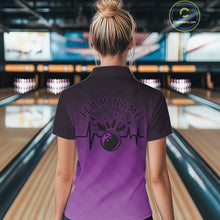 Load image into Gallery viewer, Bowling Heartbeat Pulse Line Purple Argyle Custom Bowling Team Polo Shirts For Women IPHW10665