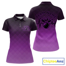 Load image into Gallery viewer, Bowling Heartbeat Pulse Line Purple Argyle Custom Bowling Team Polo Shirts For Women IPHW10665