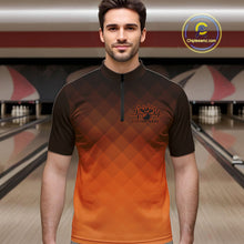 Load image into Gallery viewer, Bowling Heartbeat Pulse Line Orange Argyle Custom Bowling Team Quarter-Zip Shirts For Men IPHW10666