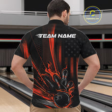 Load image into Gallery viewer, Custom Orange US Flag Patriotic Men Bowling Shirt, American Flame Bowling Jersey IPHW11150