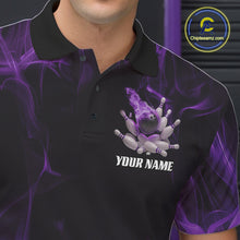 Load image into Gallery viewer, Purple Fire Bowling Ball And Pins Custom Shirts For Men, Flame Bowling Team Jersey IPHW11152