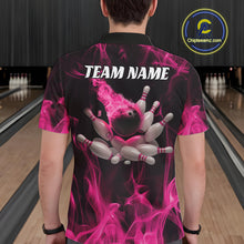 Load image into Gallery viewer, Pink Fire Bowling Ball And Pins Custom Shirts For Men, Flame Bowling Team Jersey IPHW11153