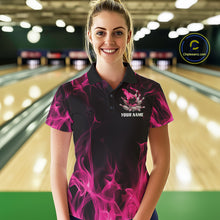 Load image into Gallery viewer, Pink Fire Bowling Ball And Pins Custom Shirts For Women, Flame Bowling Team Jersey IPHW11153