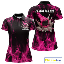 Load image into Gallery viewer, Pink Fire Bowling Ball And Pins Custom Shirts For Women, Flame Bowling Team Jersey IPHW11153