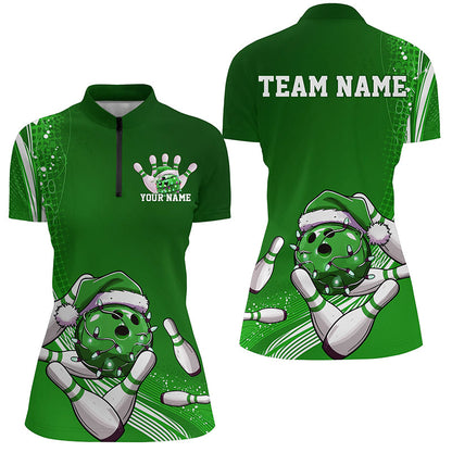 Custom Green Christmas Bowling Shirts For Women, Xmas Bowling Team Uniform Bowler Outfits IPHW7855