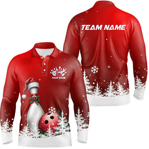 Red Snowflake Custom Christmas Bowling Shirts For Men, Santa Bowling Team Outfit Bowler Shirt IPHW7867