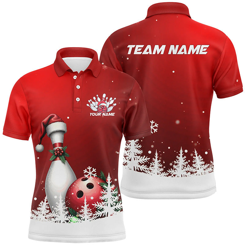 Red Snowflake Custom Christmas Bowling Shirts For Men, Santa Bowling Team Outfit Bowler Shirt IPHW7867