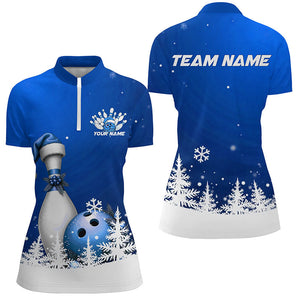 Blue Snowflake Custom Christmas Bowling Shirts For Women, Santa Bowling Team Outfit Shirt IPHW7868