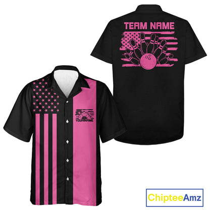 Custom Vintage US Flag Patriotic Bowling Button Up Team Shirt For Men And Women IPHW10085
