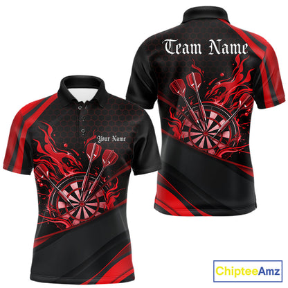 Custom Red Fire Flame Dartboard Darts Team Men Polo Shirts, Dart League Shirts IPHW10377