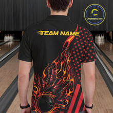 Load image into Gallery viewer, Custom Red Orange Patriotic Flame Bowling Men Polo Shirt, US Flag Bowler Jersey IPHW11165