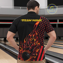 Load image into Gallery viewer, Custom Red Orange Patriotic Flame Bowling Men Quarter-Zip Shirt, US Flag Bowler Jersey IPHW11165