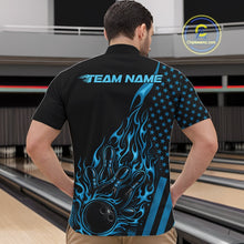 Load image into Gallery viewer, Custom Blue Patriotic Flame Bowling Men Quarter-Zip Shirt, US Flag Bowler Jersey IPHW11166